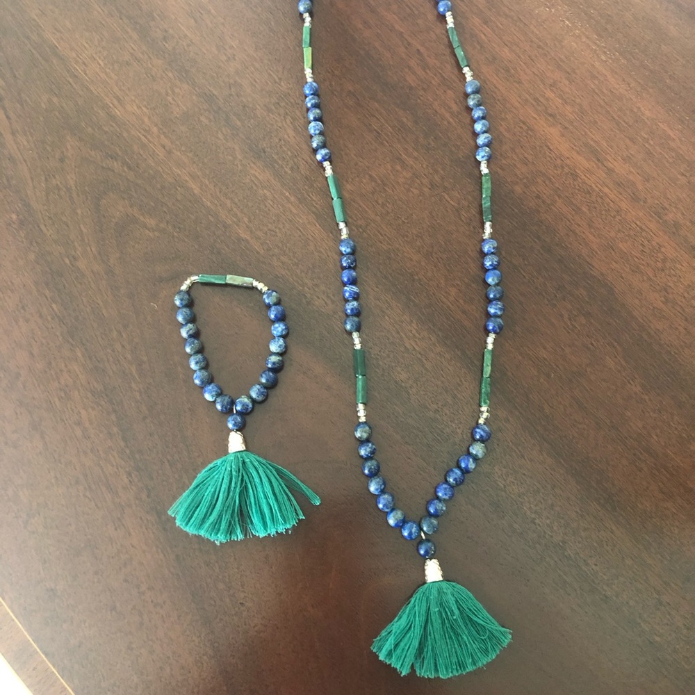 BCBG beaded tassel necklace and bracelet set